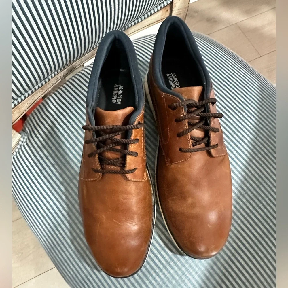 Johnston & Murphy Tan/Brown Leather Derby Lace-Up Shoes - Picture 2 of 7